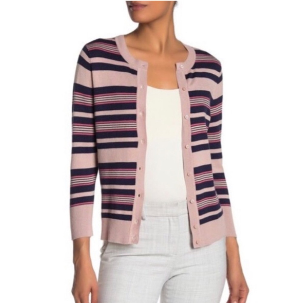 Halogen Multicolored Striped Sweater Cardigan Plus Size Blush